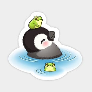 Happy emperor penguin chick with frog Sticker